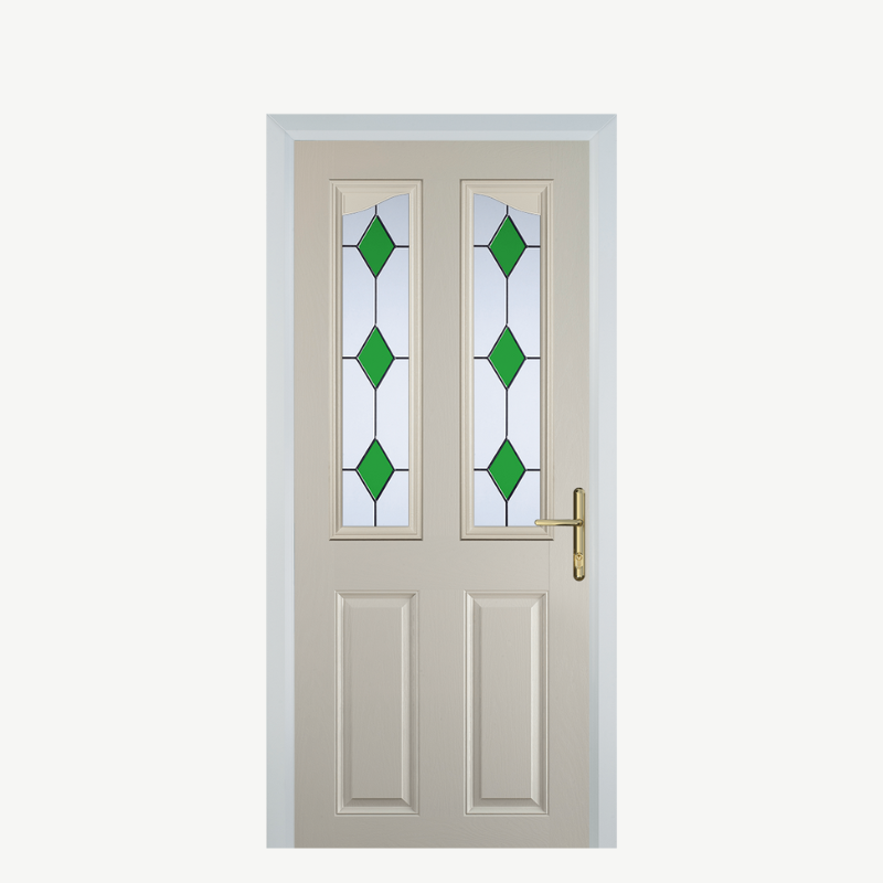 Door B 2 Panel 2 Angle Cream 3 Drop Diamond Green image 0