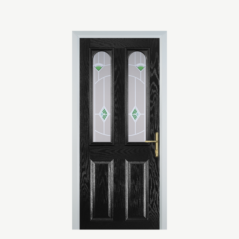 Door A 2 Panel 2 Arch Black Murano Green image 0