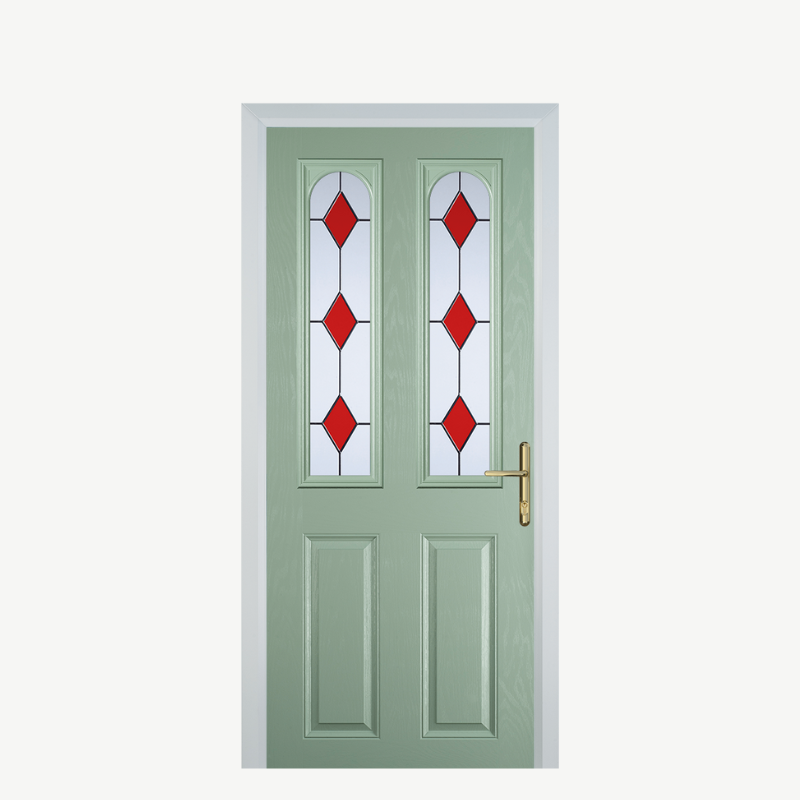 Door A 2 Panel 2 Arch Chartwell Green 3 Drop Diamond Red image 0