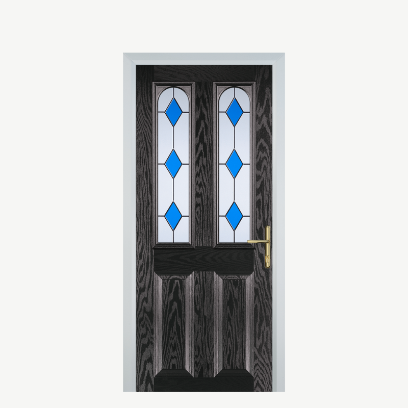 Door A 2 Panel 2 Arch Black Brown 3 Drop Diamond Blue image 0