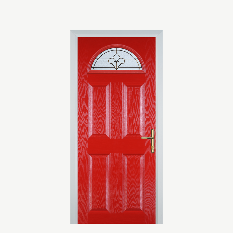 Door D 4 Panel 1 Arch Poppy Red (High Gloss) Brass Art Clarity image 0