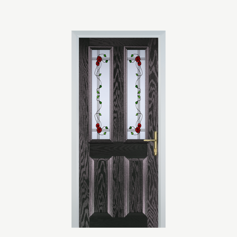 Door C 2 Panel 2 Square Black Brown Mackintosh Rose image 0
