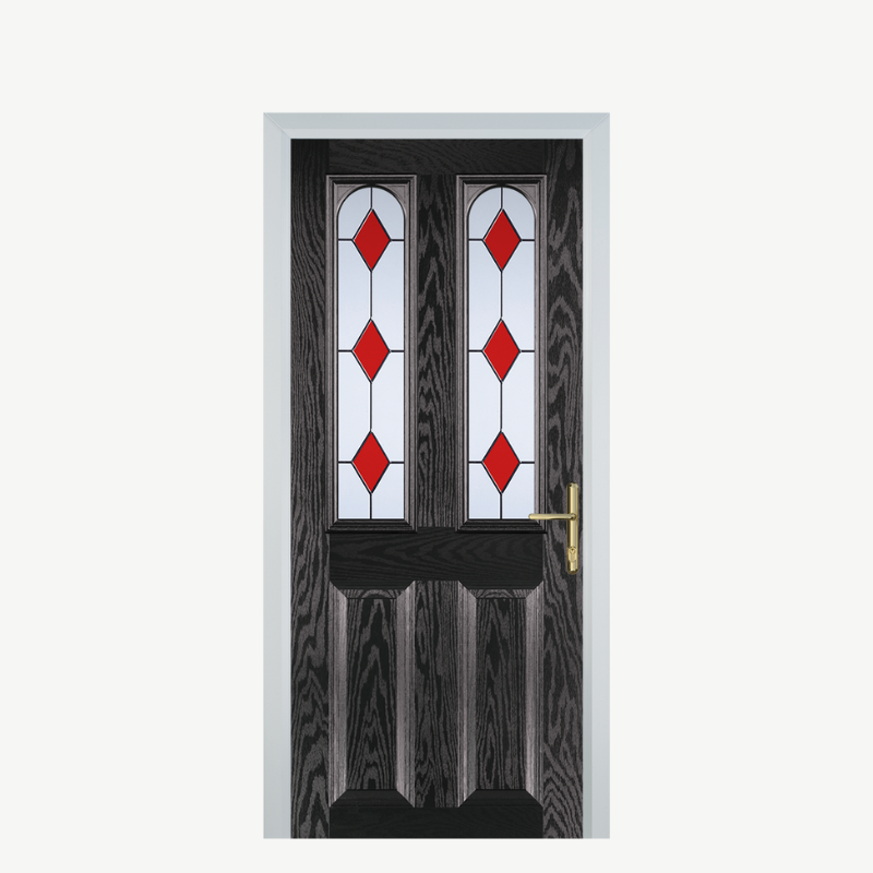 Door A 2 Panel 2 Arch Black Brown 3 Drop Diamond Red image 0