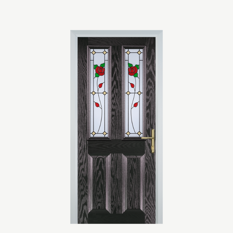 Door C 2 Panel 2 Square Black Brown English Rose image 0