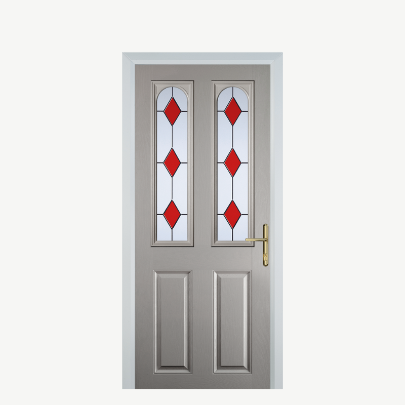 Door A 2 Panel 2 Arch Agate Grey 3 Drop Diamond Red image 0