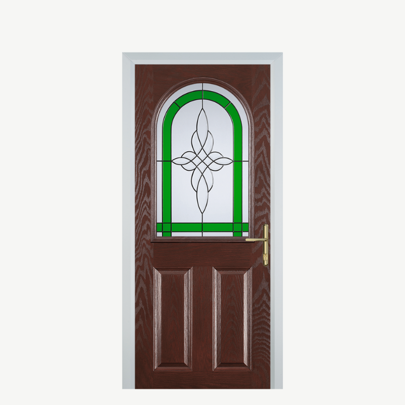 Door E 2 Panel 1 Arch Dark Wood Crystal Harmony Green image 0