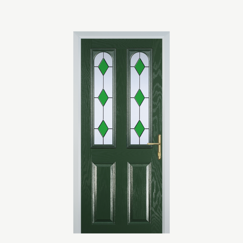 Door A 2 Panel 2 Arch Green 3 Drop Diamond Green image 0