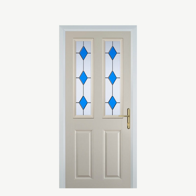 Door C 2 Panel 2 Square Cream 3 Drop Diamond Blue image 0