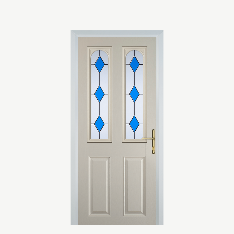 Door A 2 Panel 2 Arch Cream 3 Drop Diamond Blue image 0