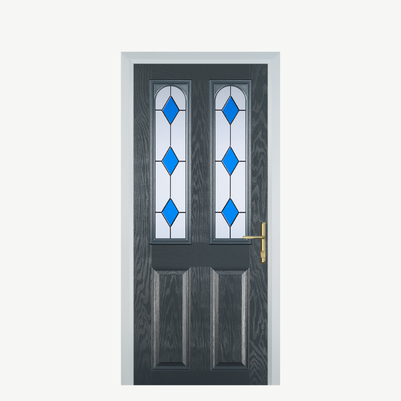 Door A 2 Panel 2 Arch Grey 3 Drop Diamond Red image 0
