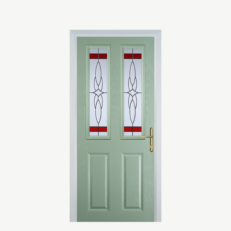 Door C 2 Panel 2 Square Chartwell Green Crystal Harmony Red image 0