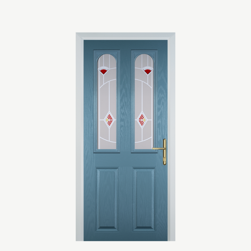Door A 2 Panel 2 Arch Pastel Blue Murano Red image 0