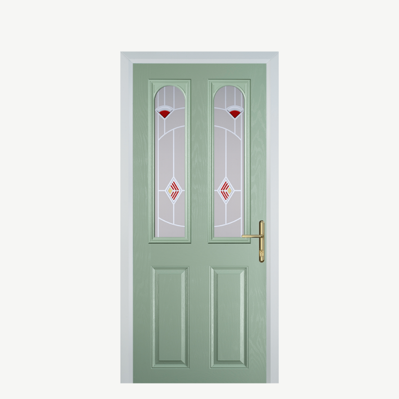 Door A 2 Panel 2 Arch Chartwell Green Murano Red image 0
