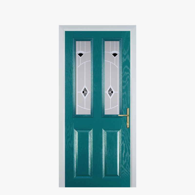 Door C 2 Panel 2 Square Turquoise Blue Murano Black image 0