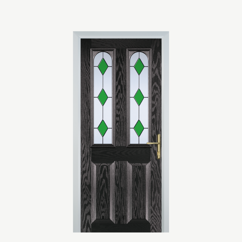 Door A 2 Panel 2 Arch Black Brown 3 Drop Diamond Green image 0
