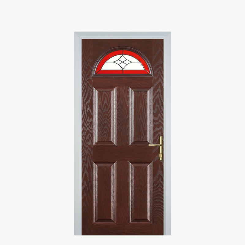 Door D 4 Panel 1 Arch Dark Wood Crystal Harmony Red image 0