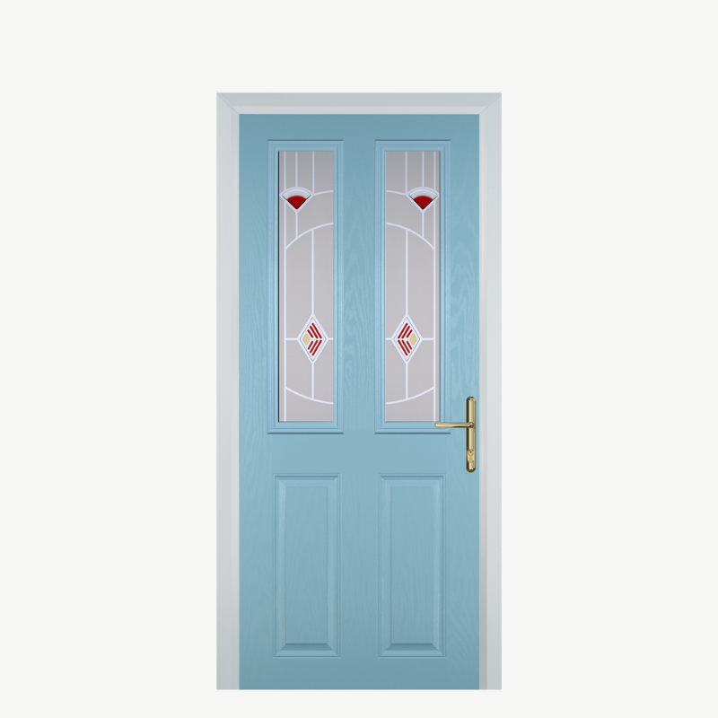Door C 2 Panel 2 Square Duck Egg Blue Murano Red image 0