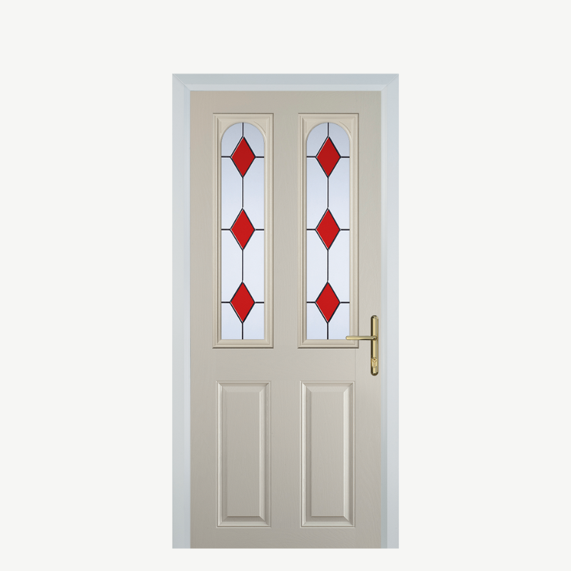 Door A 2 Panel 2 Arch Cream 3 Drop Diamond Red image 0