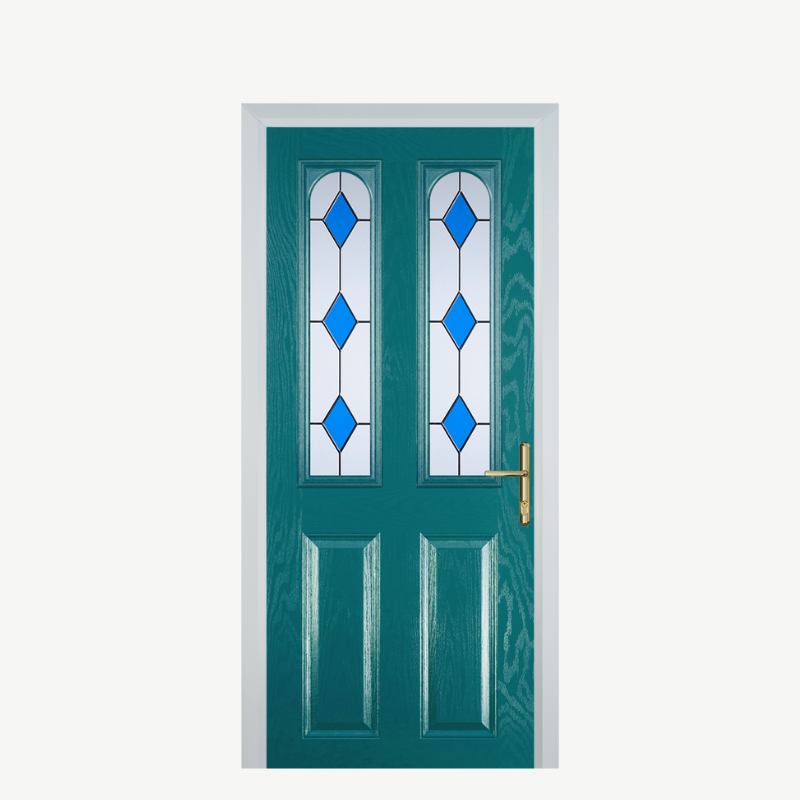 Door A 2 Panel 2 Arch Turquoise Blue 3 Drop Diamond Blue image 0
