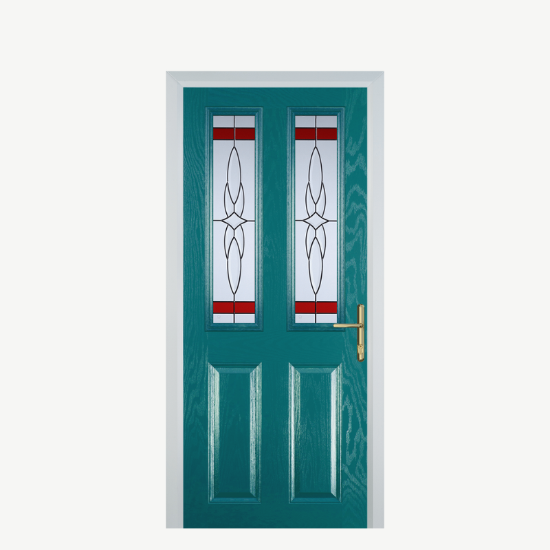 Door C 2 Panel 2 Square Turquoise Blue Crystal Harmony Red image 0