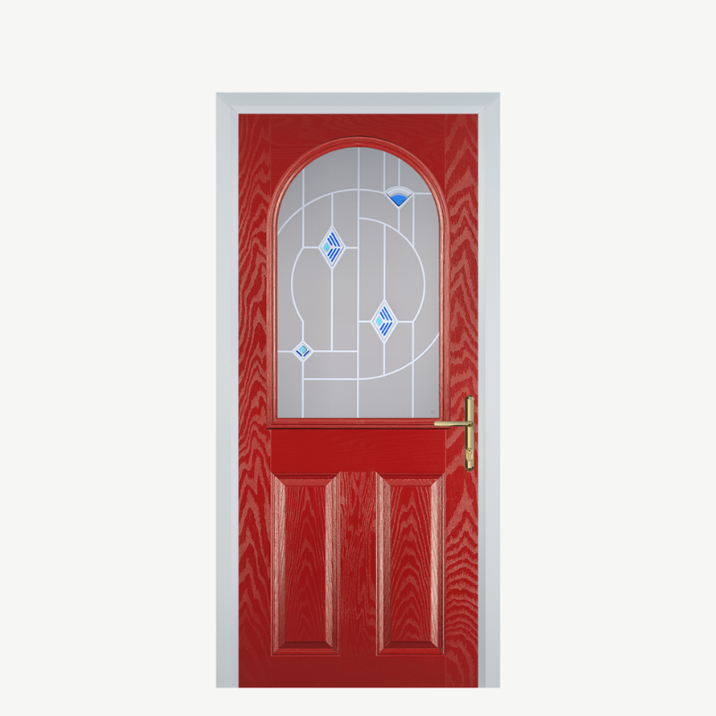 Door E 2 Panel 1 Arch Red Murano Blue image 0