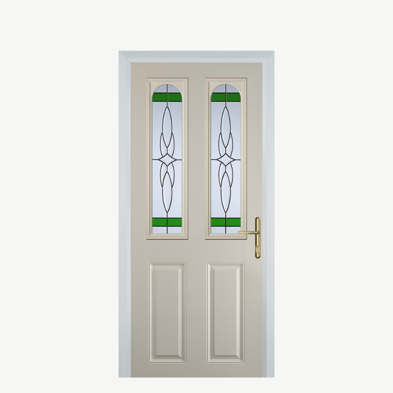 Door A 2 Panel 2 Arch Cream Crystal Harmony Green image 0