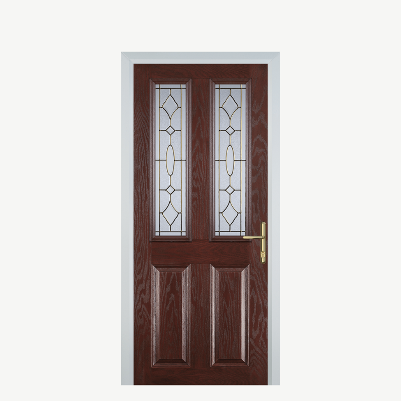 Door C 2 Panel 2 Square Dark Wood Brass Art Clarity image 0