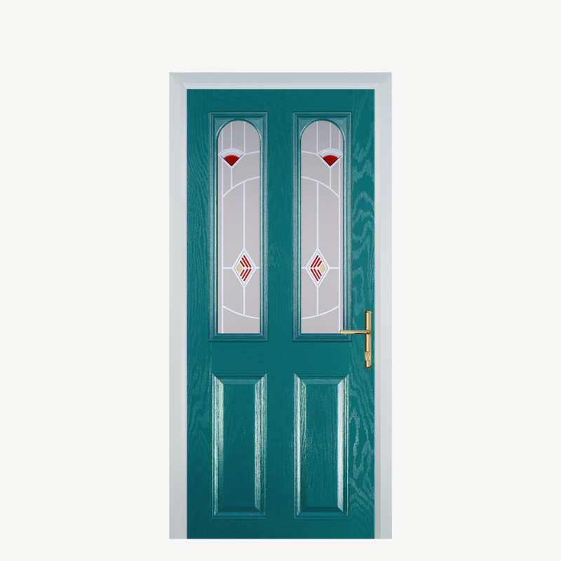 Door A 2 Panel 2 Arch Turquoise Blue Murano Red image 0