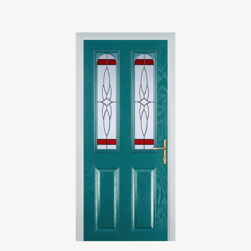 Door A 2 Panel 2 Arch Turquoise Blue Crystal Harmony Red image 0