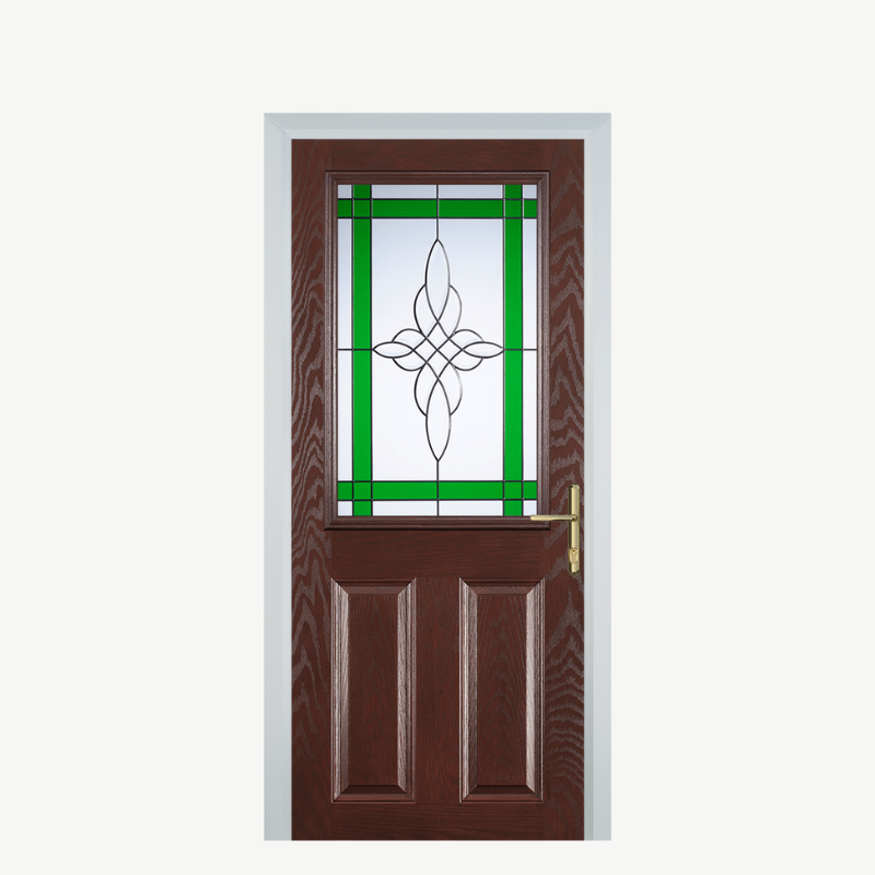 Door F 2 Panel 1 Square Dark Wood Crystal Harmony Green image 0