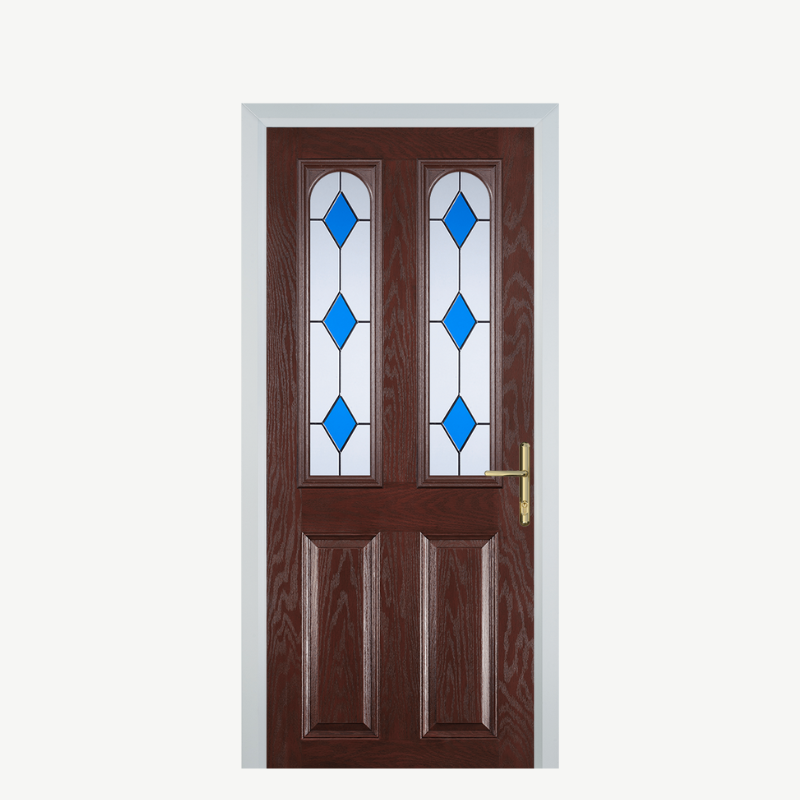Door A 2 Panel 2 Arch Dark Wood 3 Drop Diamond Blue image 0