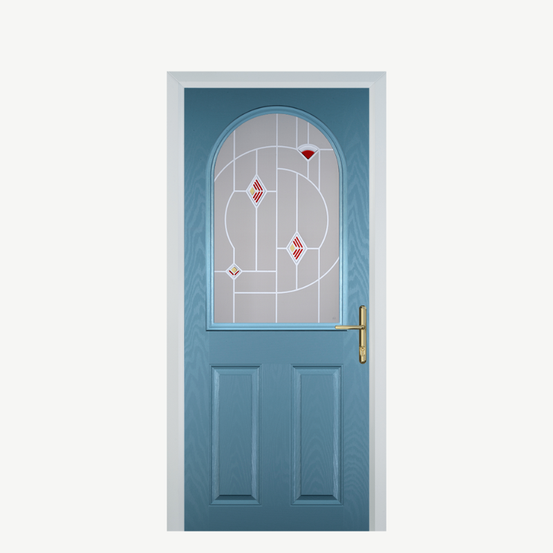 Door E 2 Panel 1 Arch Pastel Blue Murano Red image 0