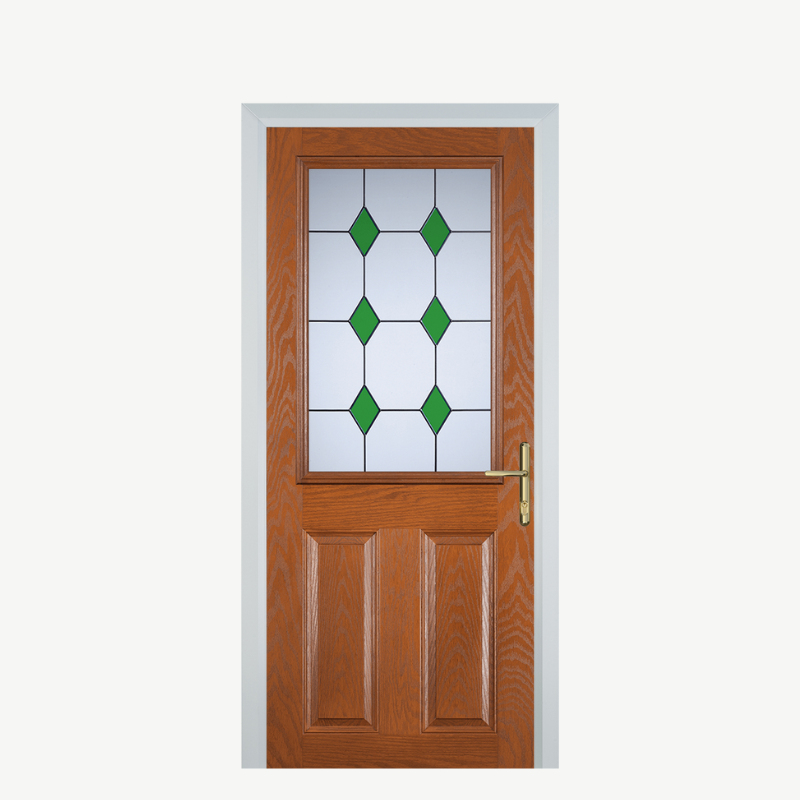 Door F 2 Panel 1 Square Oak 3 Drop Diamond Green image 0