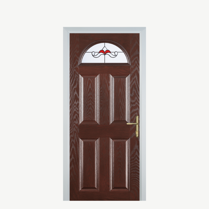 Door D 4 Panel 1 Arch Dark Wood Crystal Bohemia Red image 0