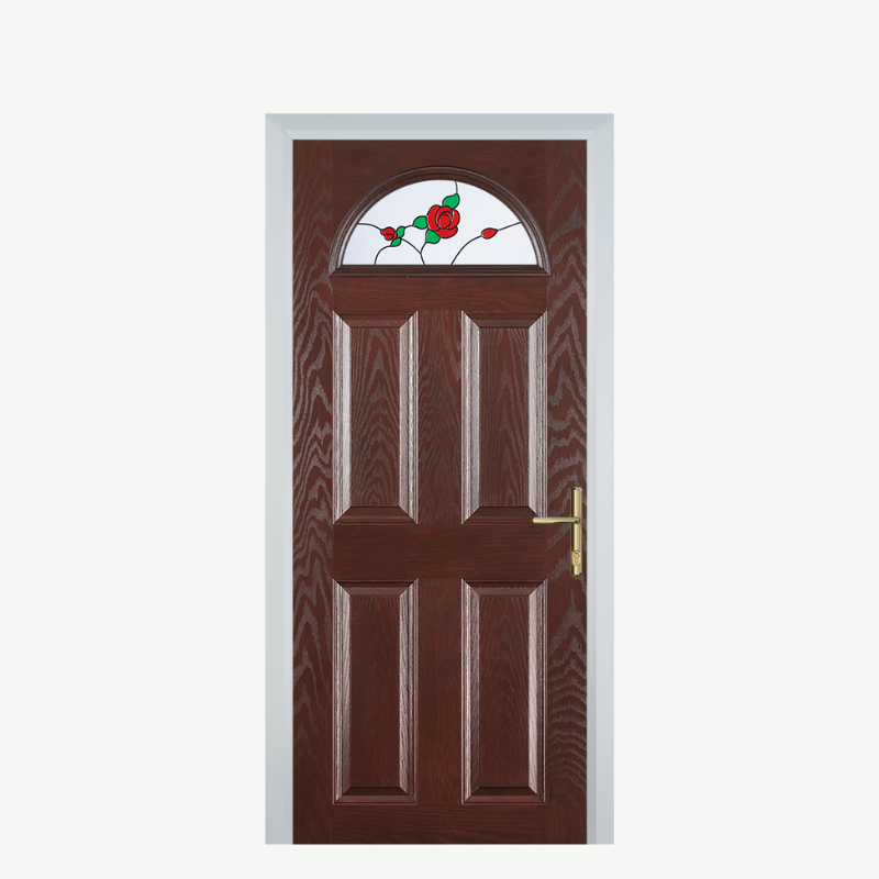 Door D 4 Panel 1 Arch Dark Wood English Rose image 0