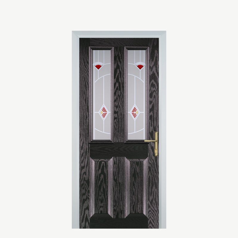 Door C 2 Panel 2 Square Black Brown Murano Red image 0