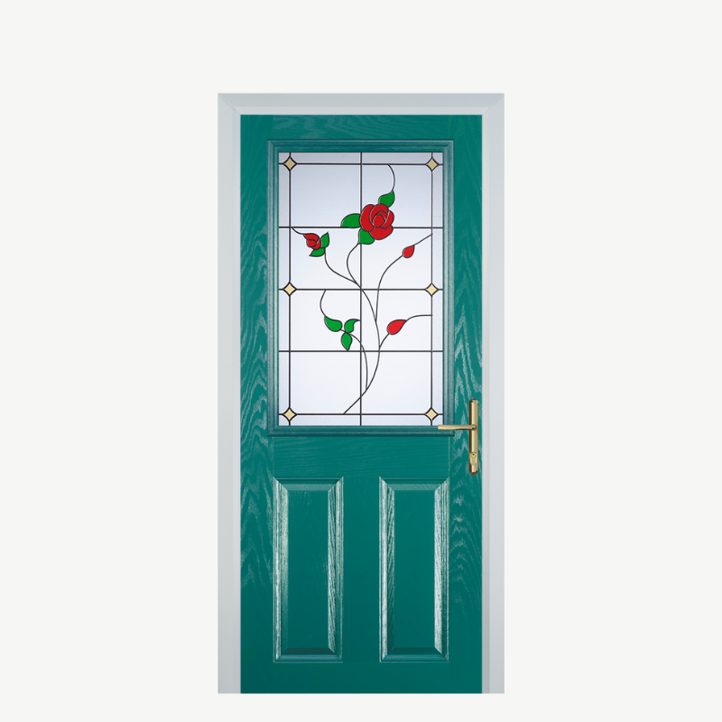 Door F 2 Panel 1 Square Turquoise Blue English Rose image 0