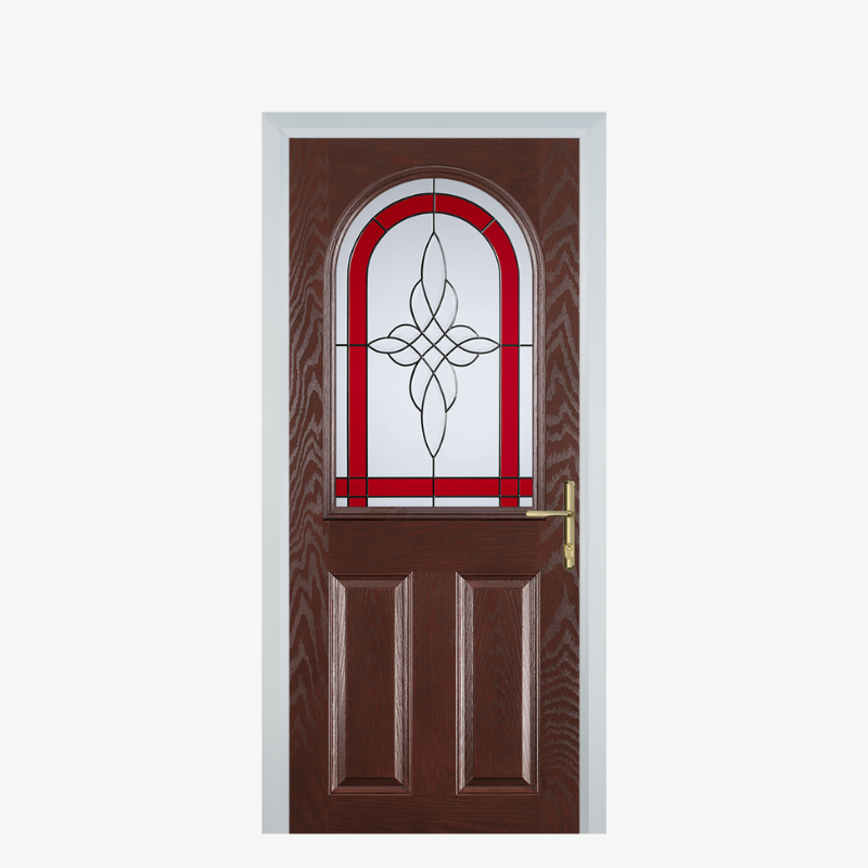 Door E 2 Panel 1 Arch Dark Wood Crystal Harmony Red image 0