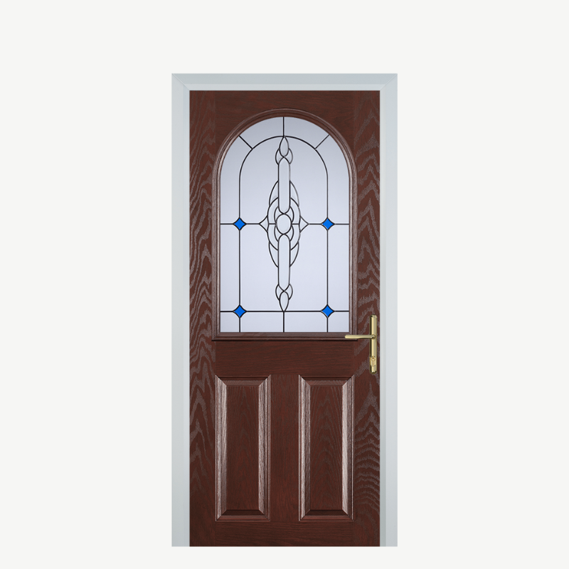Door E 2 Panel 1 Arch Dark Wood Crystal Bohemia Blue image 0