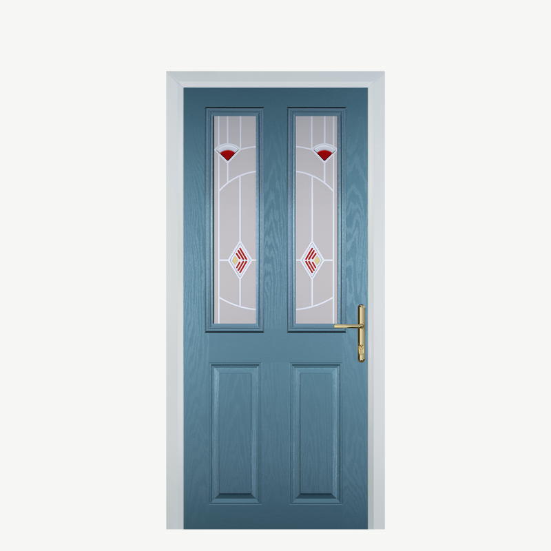 Door C 2 Panel 2 Square Pastel Blue Murano Red image 0