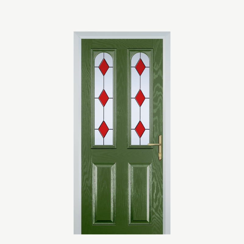 Door A 2 Panel 2 Arch Fern Green 3 Drop Diamond Red image 0