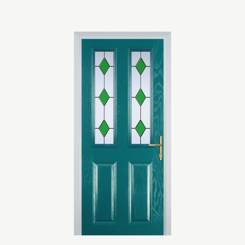 Door C 2 Panel 2 Square Turquoise Blue 3 Drop Diamond Green image 0