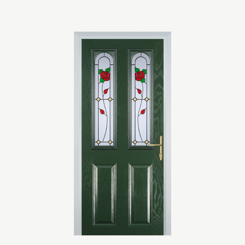 Door A 2 Panel 2 Arch Green English Rose image 0