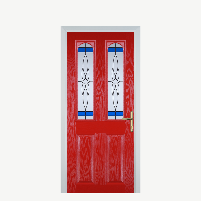 Door A 2 Panel 2 Arch Poppy Red (High Gloss) Crystal Harmony Blue image 0