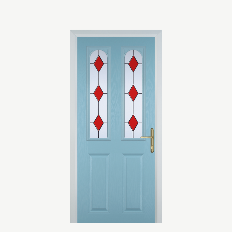 Door A 2 Panel 2 Arch Duck Egg Blue 3 Drop Diamond Red image 0