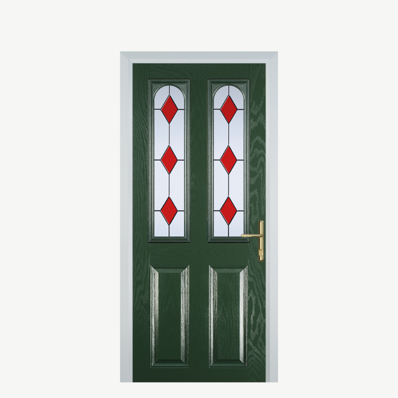 Door A 2 Panel 2 Arch Green 3 Drop Diamond Red image 0