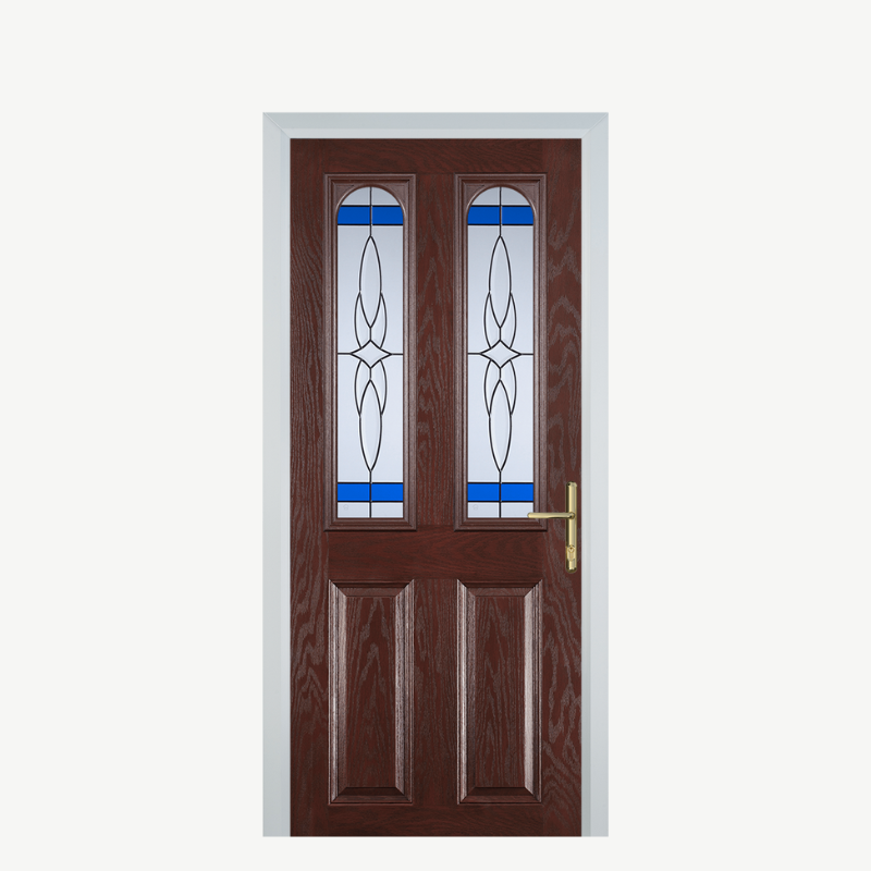 Door A 2 Panel 2 Arch Dark Wood Crystal Harmony Blue image 0