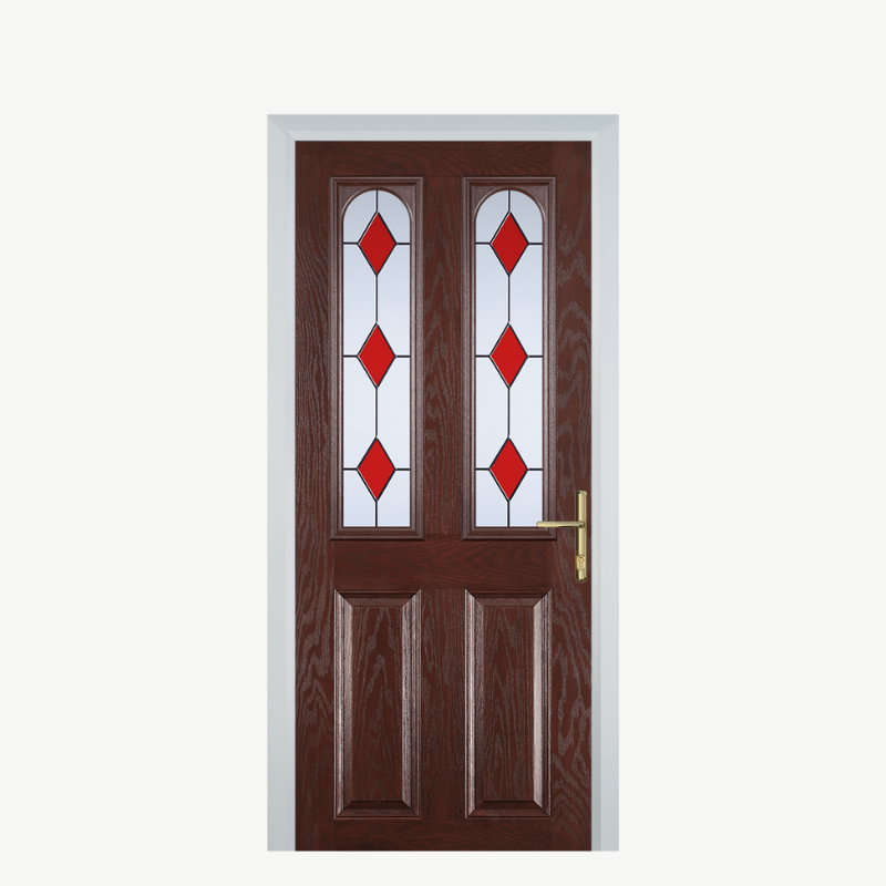 Door A 2 Panel 2 Arch Dark Wood 3 Drop Diamond Red image 0