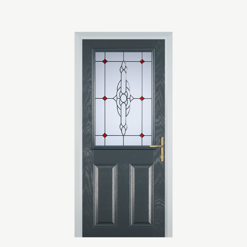 Door F 2 Panel 1 Square Grey Crystal Bohemia Red image 0