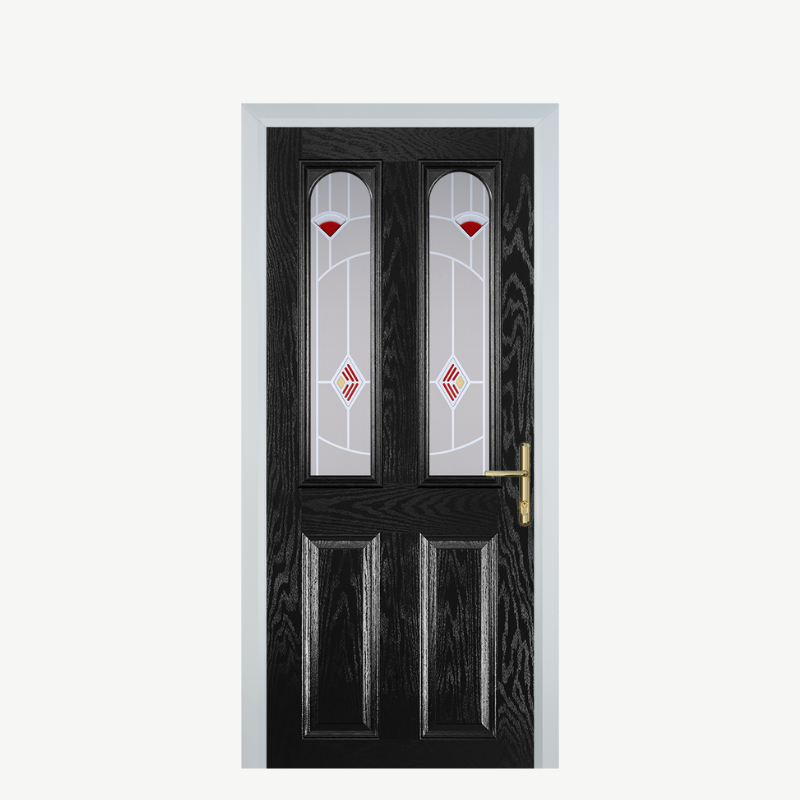 Door A 2 Panel 2 Arch Black Murano Red image 0